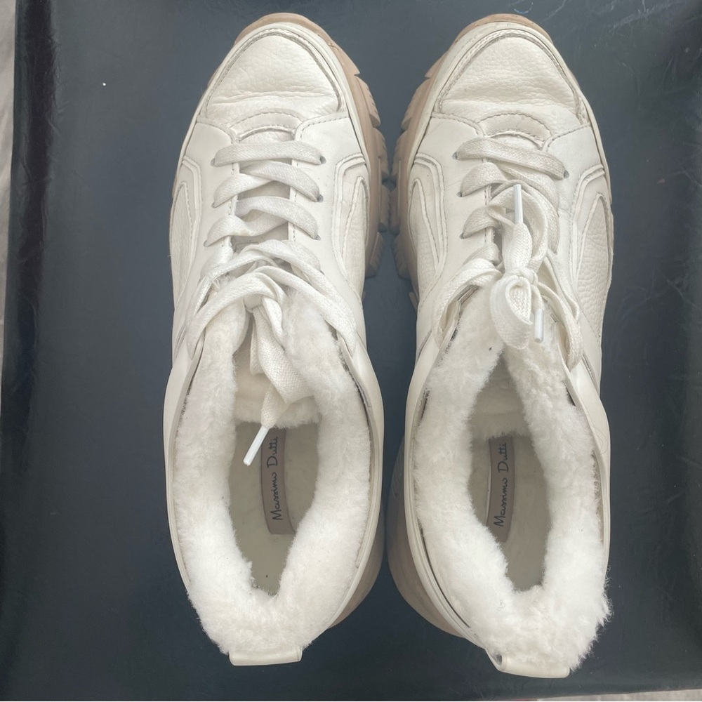 Massimo Dutti white shearling leather sneakers